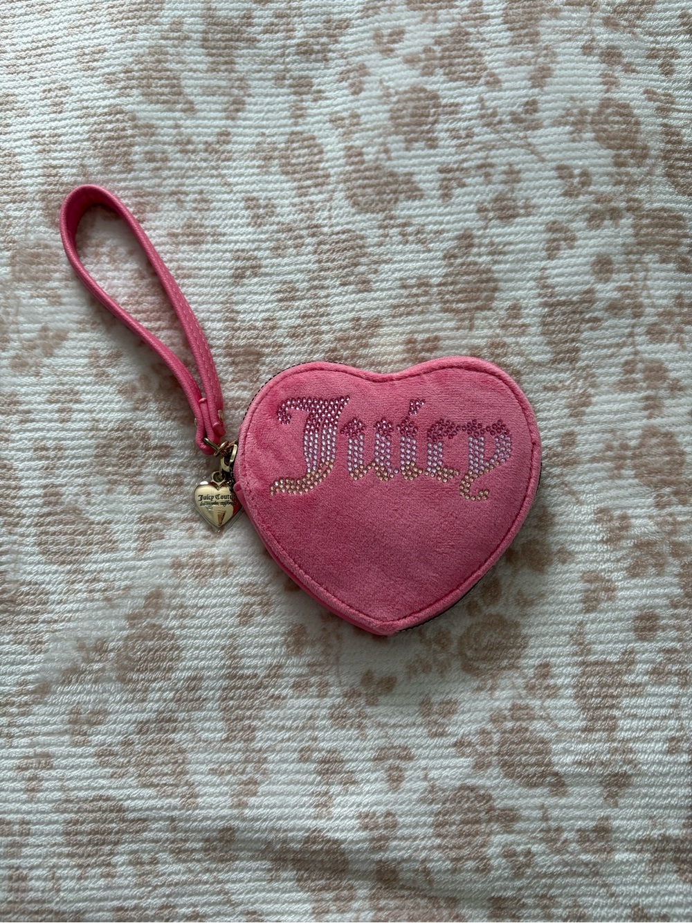 Juicy Couture Hot Pink Heart Wristlet with Rhinestone Logo